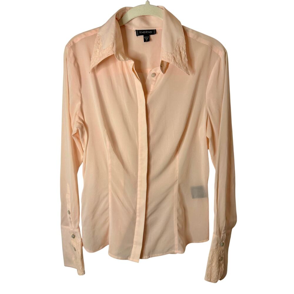 Rare Y2K Vintage bebe Pech-toned 100% Silk Button-down Shirt Women's sz. M